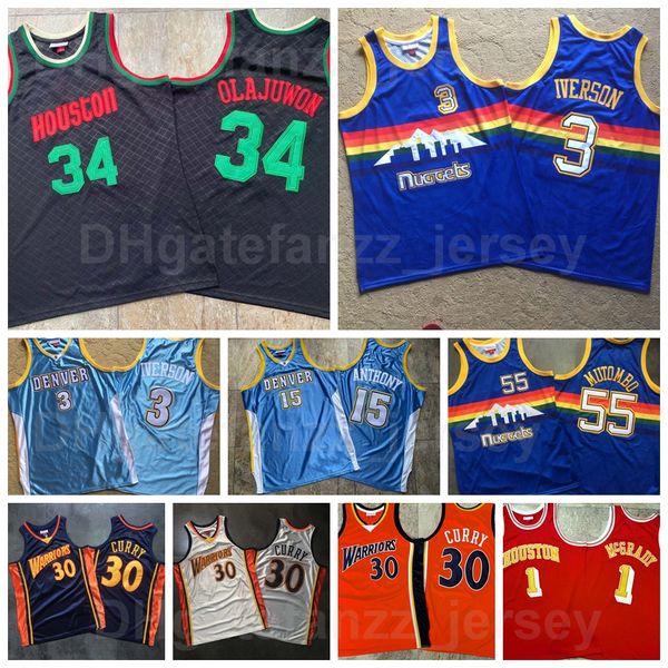 

vintage basketball authentic stephen curry mitchell ness jersey 30 dikembe mutombo 55 carmelo 15 allen iverson 3 hakeem olajuwon 34 tracy, Black