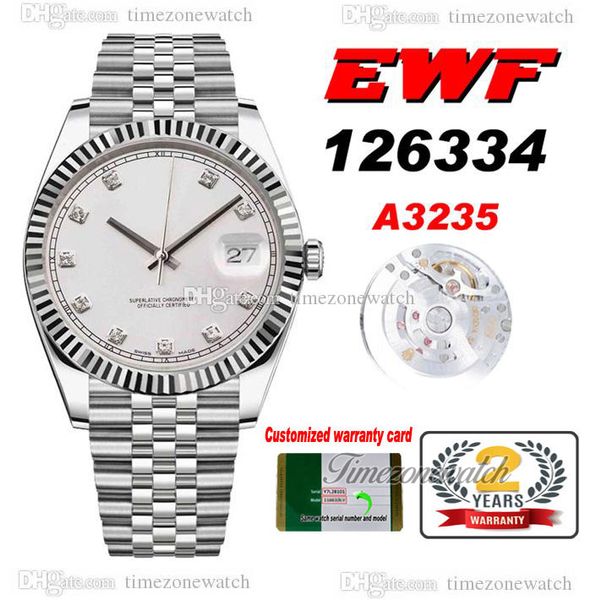 

ewf 41mm m126334-0010 a3235 automatic mens watch fluted bezel silver dial diamond marker jubileesteel bracelet super edition same series war, Slivery;brown