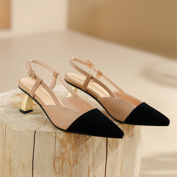 

sandals baotou sandals ty3-18l women's summer small fragrance french pointed back empty thin heel color matching high heels uyk9, Black