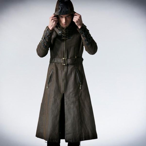 Herrenjacken Man Coffee Dark Twill Long Coat Jacke Punk Fashion Handsome Hooded Y550Men's