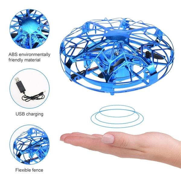 Mini Helicóptero RC UFO Drone Aviões de Aeronaves Distância Infravermelha Quadcopter Indução Elétrica Indução Flying Ball Toys para Crianças 220321