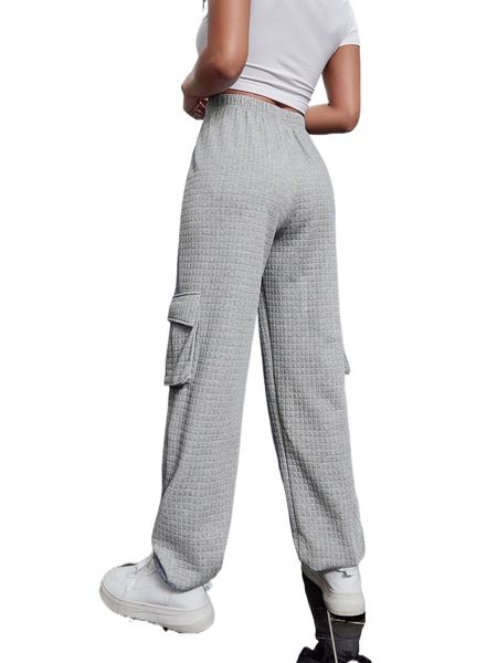 

high waist flap pocket sweatpants 40wg#, Black;white