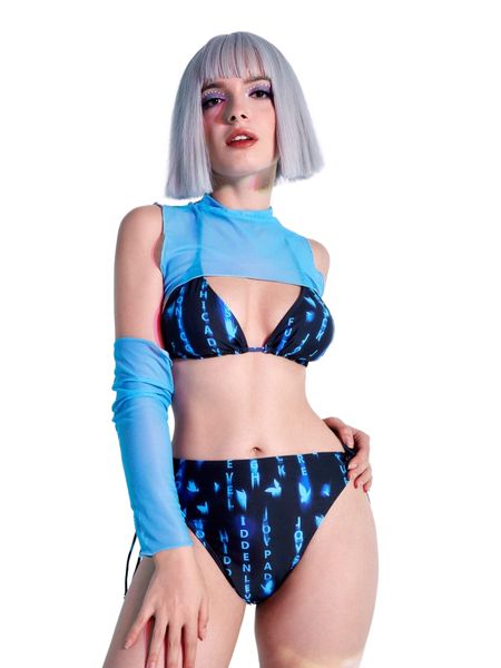 

romwe 3pack letter graphic bikini swimsuit a0yy#, White;black