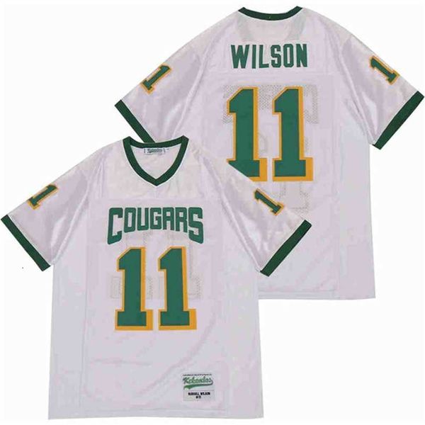 Chen37 Herren High School Cougars Collegiate Trikot 11 Russell Wilson Fußball genäht und gestickt Team Away Weiß Atmungsaktiv Top Qualität im Angebot