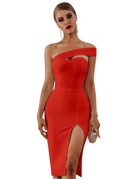 

adyce solid one shoulder split thigh pencil bandage dress 92pa#, Black;gray