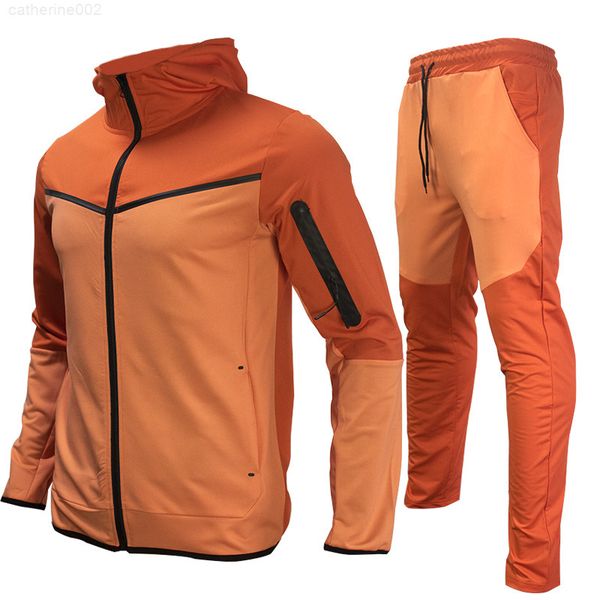 

men outfit set men's sweatsuit tech fleece hoodie stretch training wear good quality coat sweatpants sport set clothing g220727, Gray
