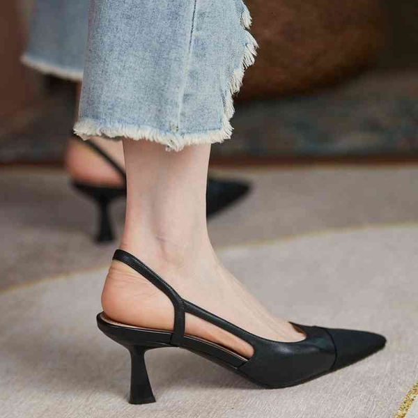 

sandals baotou sandals women's summer middle heel thin net red temperament small fragrant cat high-ed ibh8, Black