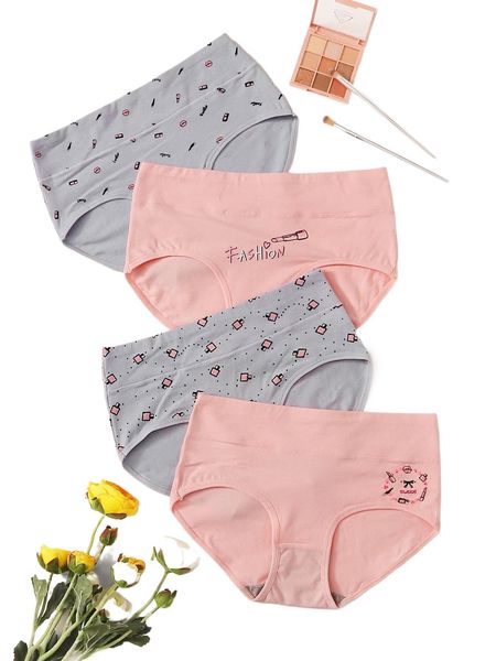 

4pack letter & lip pattern panty set a71p#, Black;red