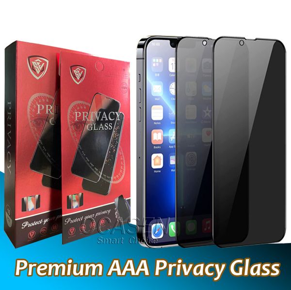 Premium AAA Full Cover Privacy Displayschutzfolie aus gehärtetem Glas für iPhone 15 14 13 12 Mini 11 Pro Max XR XS 7 8 Plus Anti-Spy 9D 9H Härte mit Einzelhandelsverpackung