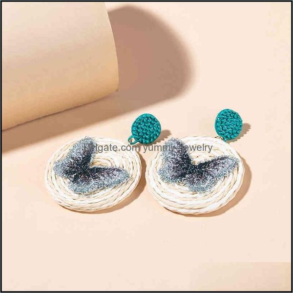 

charm earrings jewelry pastoral design butterfly woven womens holiday style rattan grass round drop delivery 2021 jjv7x, Golden