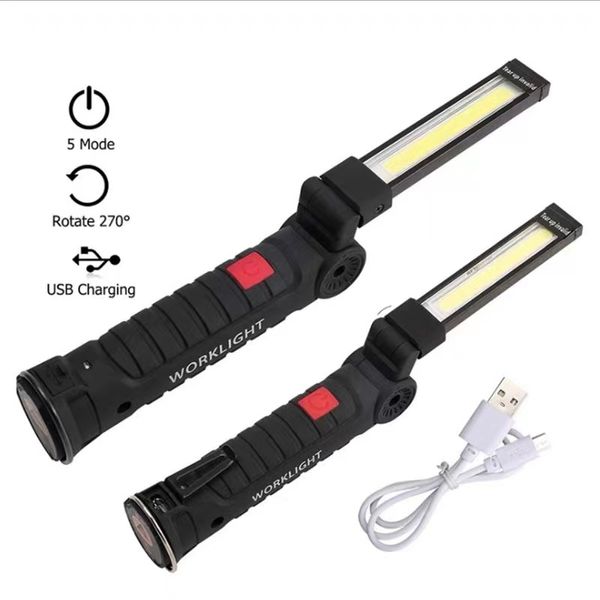 Torcia a LED Torcia ricaricabile USB Lampada di ispezione portatile con magnete per officina garage Riparazione auto da campeggio Emergenza