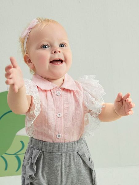 

baby embroidery mesh ruffle trim with headband she, Blue