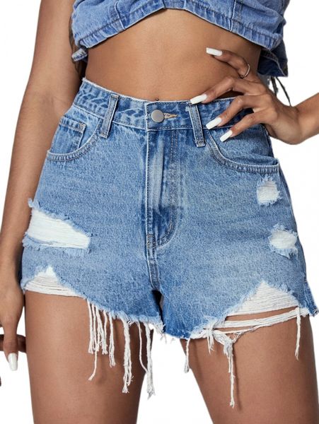 

high waist ripped raw hem denim shorts h9bf#, White;black