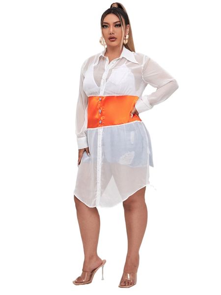 

x it's me plus colorblock sheer blouse without bra x2wp#, Black