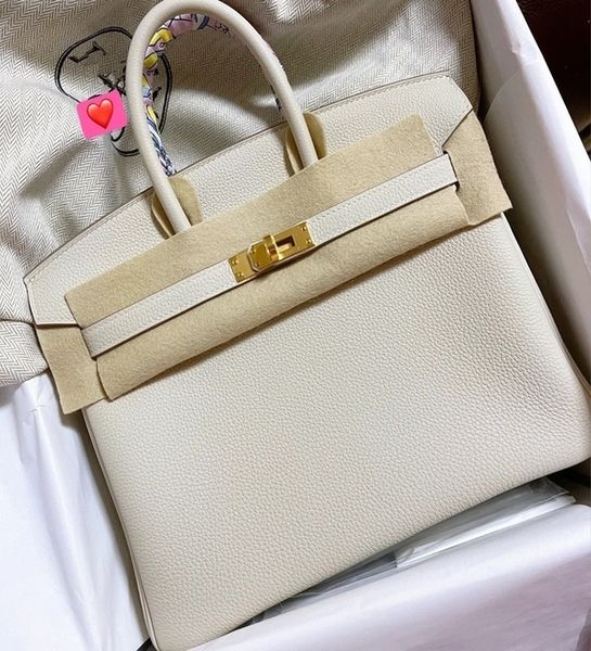 

high birkins handbags end platinum imported cowhide lychee pattern leather portable women 25 30cm manual honey wax line wm