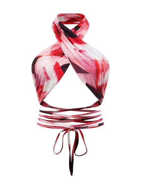 

x ji yeon lee watercolor print crisscross self-tie halter d2rg#, White