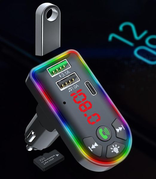 Auto F7 Bluetooth-Sender, FM-Transmitter, 3,1 A, USB-Schnellladegerät, kabelloser Freisprech-Audioempfänger, Kit, Disk-TF-Karte, MP3-Player mit PD-Ladegerät