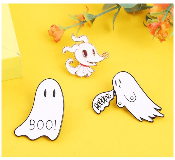 

cute boo ghost enamel pin brooch cartoon women men denim jackets lapel pins backpack badges kids fashion halloween jewelry gifts, Blue
