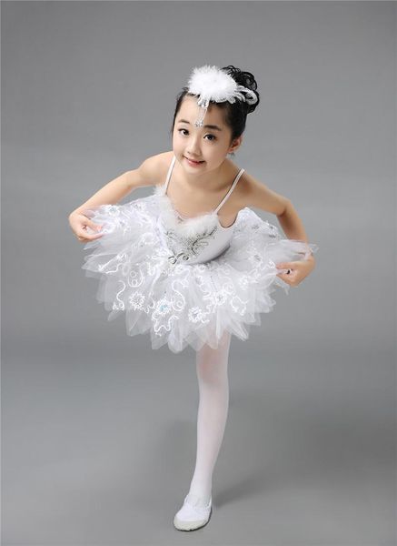 Abbigliamento da palcoscenico Abito da ballettoCopricapoGuanto Bambini Elegante classico Lago dei cigni bianchi Abito da ballo Tutu CostumeStage