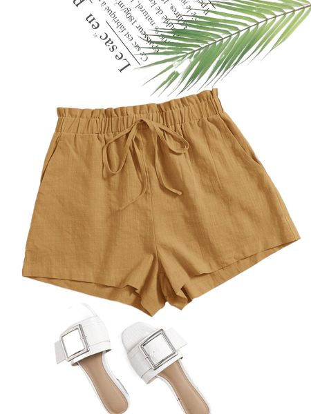 

paperbag waist slant pocket shorts x2k7#, White;black