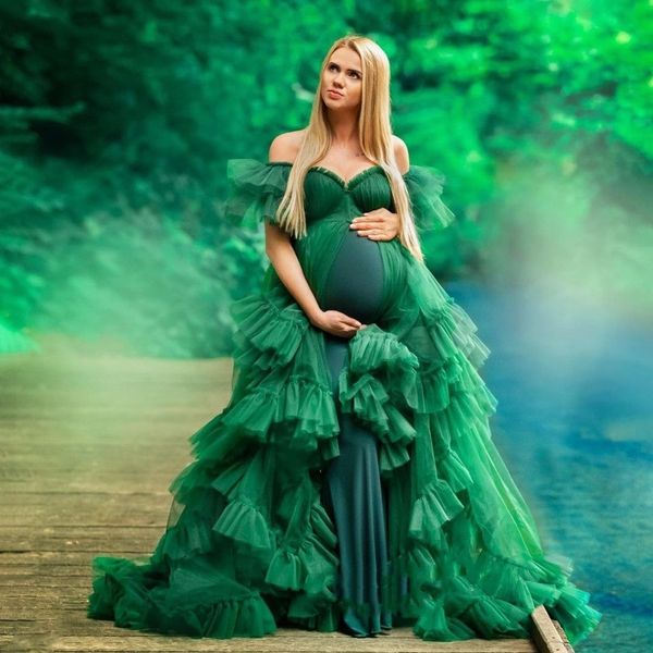 Abito premaman verde per servizio fotografico Abiti da ballo Sweetheart Tulle Ruffles Baby Shower Gowns Party Wear Ladies vestido de novia