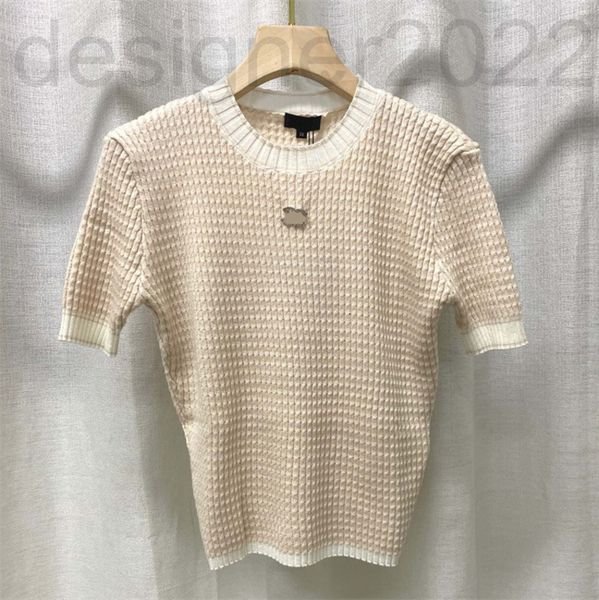 

women's sweaters designer pin small fragrance round neck knitted short sleeve t-shirt simple temperament gentle women's summer u3p, White;black