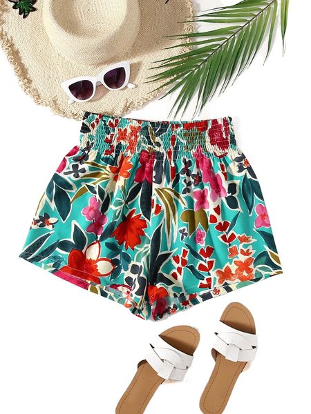 

floral print wide leg shorts i3x0#, White;black