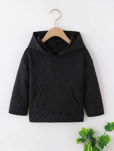 

toddler boys quilted kangaroo pocket drop shoulder hoodie she, Black