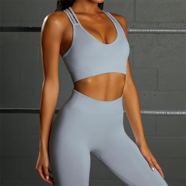 Nahtlose Frauen Yoga Set Workout Sportswear Gym Kleidung Frauen Sportswear Sport Bh Crop Top Hight Taille Leggings Sport Anzüge 220513