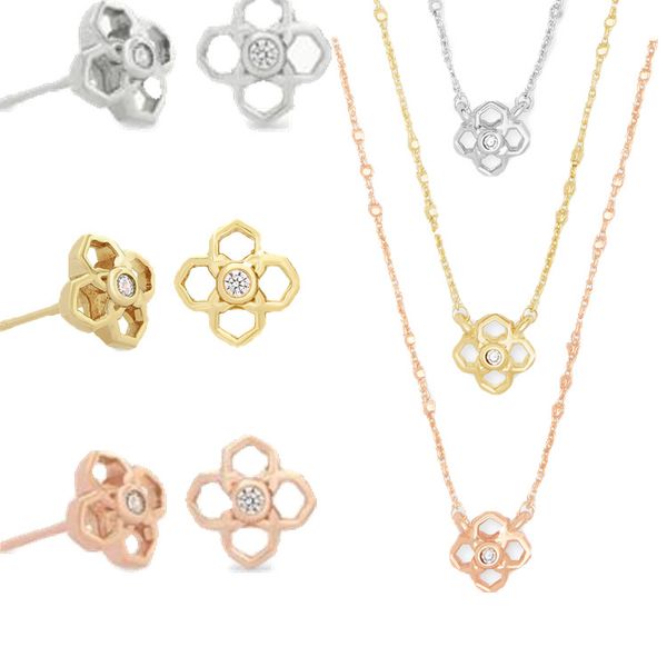 

cute flower earrings necklace set with crystal 3 colors with cards jewelry, Silver