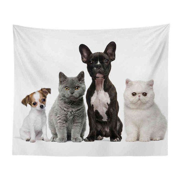 Симпатичная собачья кошка гобелен животные настенные настенные декор индивидуальность гостиная спальня бохо, домашнее украшение, настенный коврик, коврик J220804
