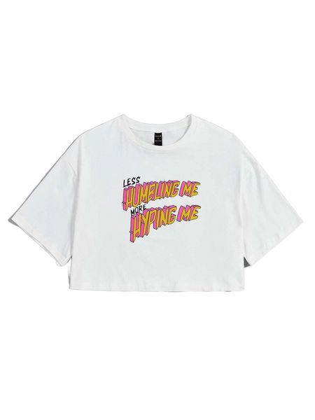 

x shani aisha slogan graphic crop tee 54dy#, White