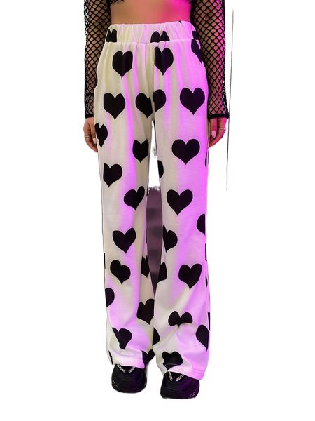

meysi kim elastic waist heart print sweatpants f9ls#, Black;white