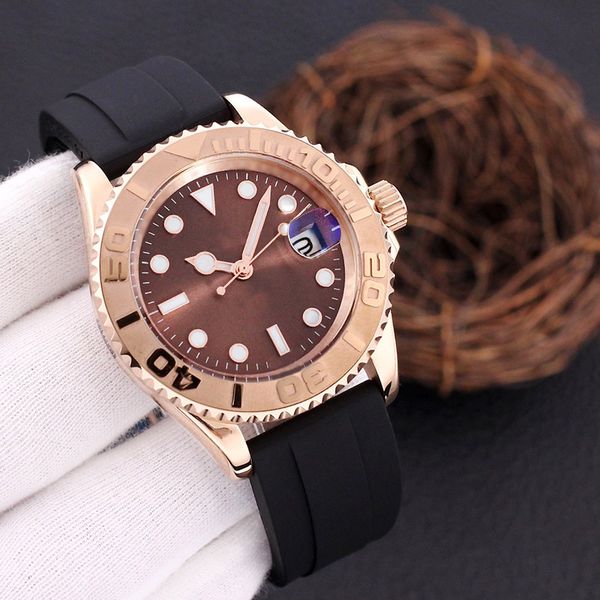 

men's watch 40mm black dial designer automatic watch 904l sapphire glass classic folding strap luminous swim watches montre de luxe, Slivery;brown