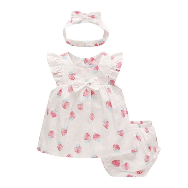 Vlinder Baby Girl Dress Vestiti per bambina Abiti in puro cotone per pittura di frutta Set nato maniche corte Abiti per bambini LJ201223