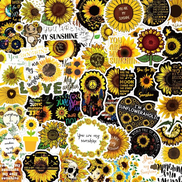 

50pcs plants sunflower graffiti stickers aesthetics for motorcycle luggage car diy waterproof decals wholesale cute stationery