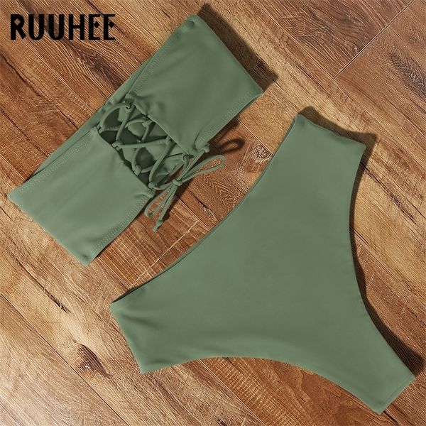 

ruuhee bandage bikini swimwear women swimsuit high waist bikini set bathing suit push up maillot de bain femme beachwear 220408, White;black