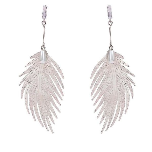 

dangle & chandelier 2022 women unique natural big leaf earrings simulated pearls long trendy jewelry simple drop, Silver