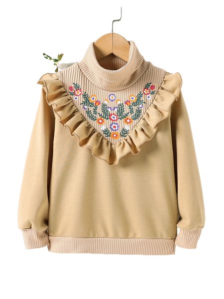 

toddler girls floral print ruffle trim turtleneck sweatshirt w0xu#, Black;white