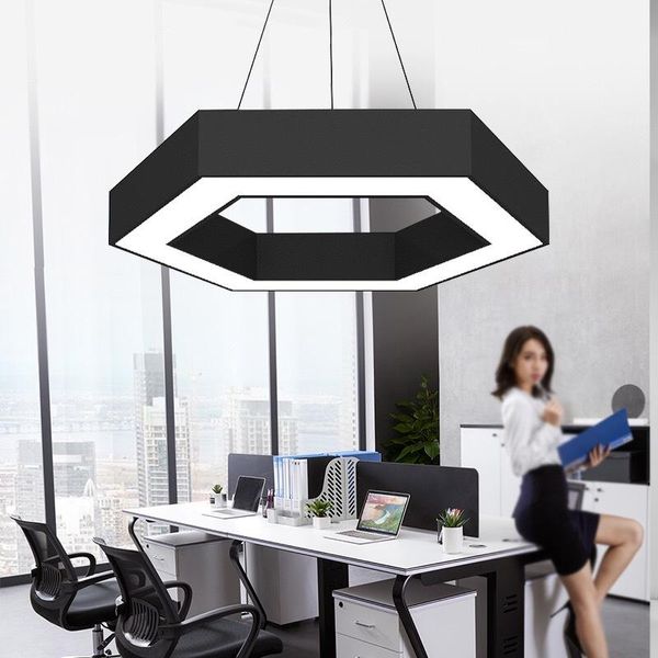 Подвесные лампы Современные простые светодиодные офисные помещения шестигранник черная люстра