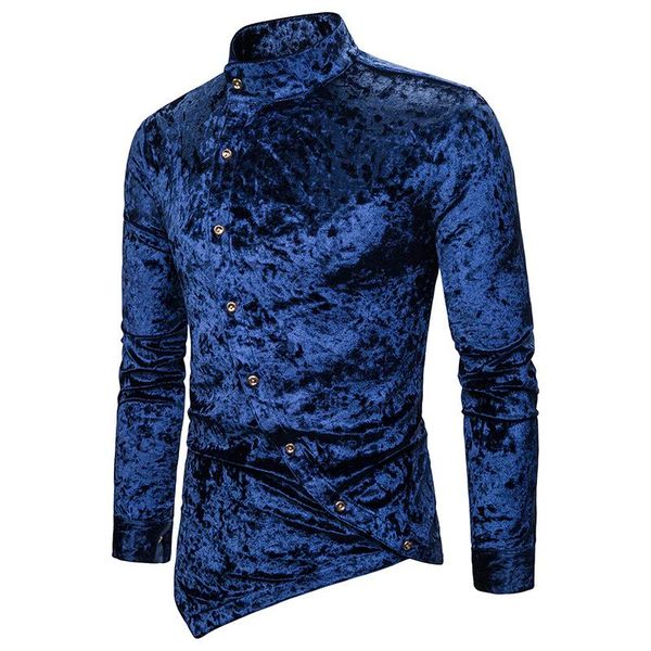 

men's casual shirts men autumn winter flannel velvet oblique button irregular hem dress fashion long sleeve slim wedding party shirt, White;black