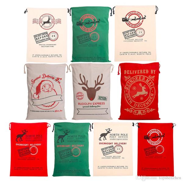 Party Multiple Color Christmas Gift Sachs Santa Sacks Grande sacola de tração de tração com renas para crianças aceitam por atacado misto