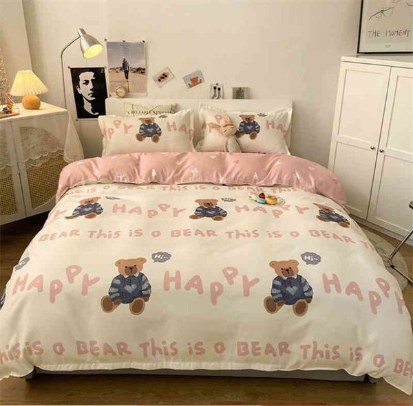 Bettwäsche-Set, Heimtextilien, Cyan, Rosa, Bär, Bettbezug, Kissenbezug, Bettwäsche, Blatt für Kinder und Erwachsene, Bettbezüge, King-Size-Bett, Twin-Full