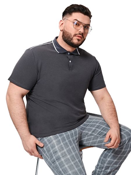 

extended sizes men contrast piping polo shirt h4c9#, White;black