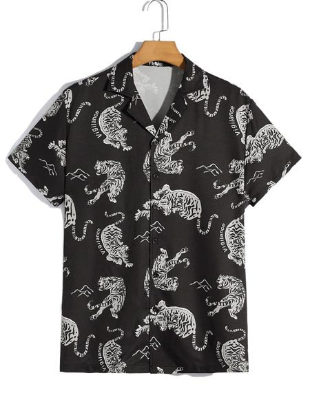 

romwe guys tiger print shirt w8f3#, White;black