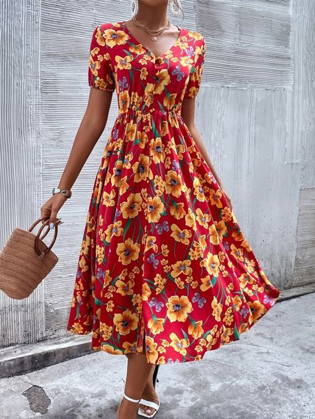 

floral print button front dress b6y2#, Black;gray