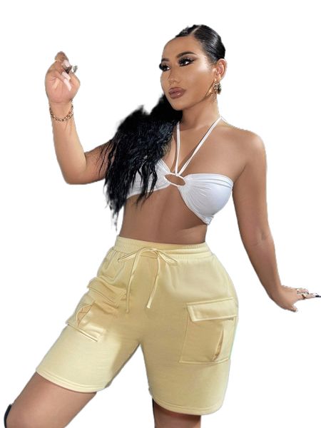 

sxy drawstring waist flap pocket shorts 53vw#, White;black