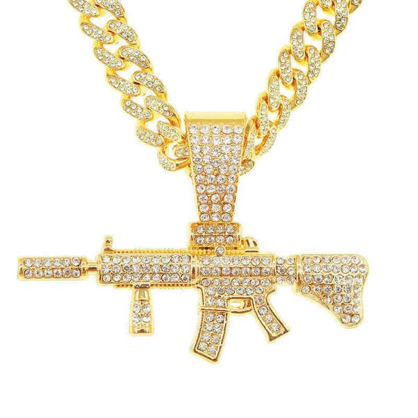 

pendant necklaces selling new three dimensional diamond gun cuban necklace mens cool domineering wear neck chain 220528, Silver