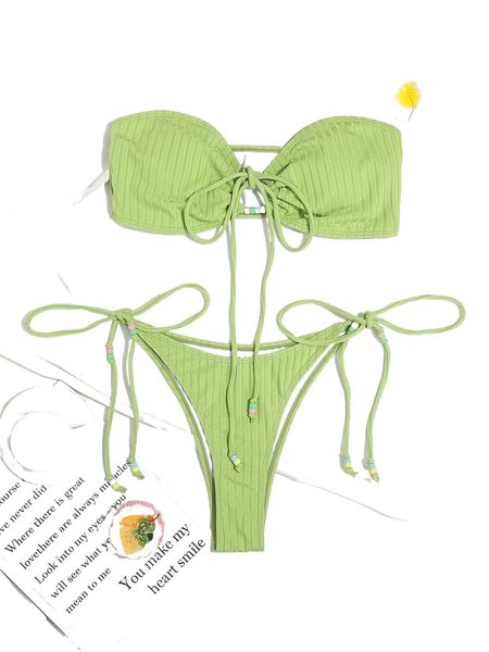 

plain drawstring bandeau bikini swimsuit 25cp#, White;black