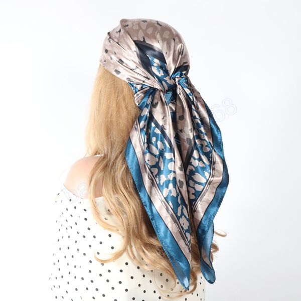 

silk head scarf women hijab 90x90cm summer vintage leopard print bandeaux foulard satin hair scarver bandana pareo femme, Red;brown